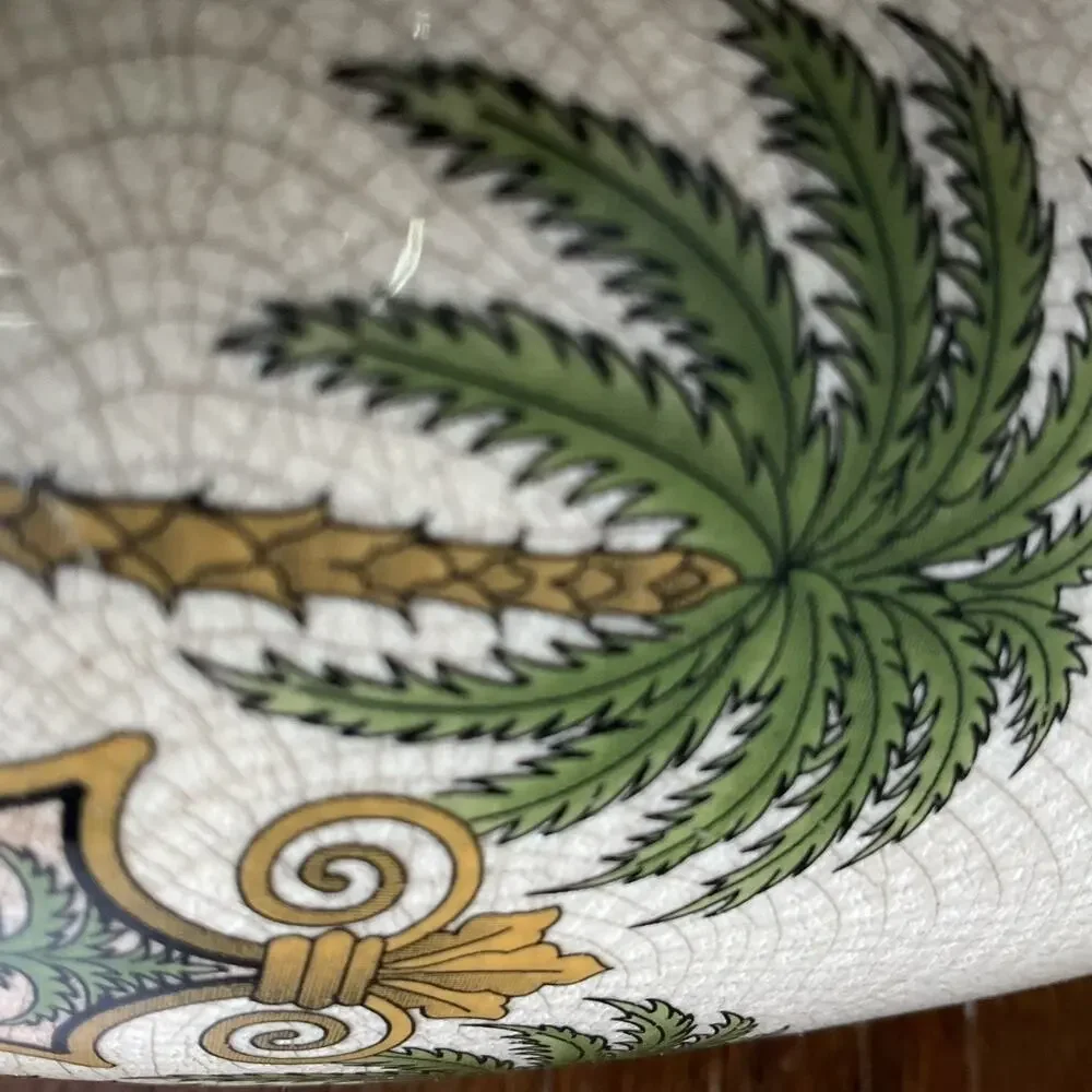 Vintage 2001 Ceramic crackle glaze Vase with Palm Trees 14- 1/2
